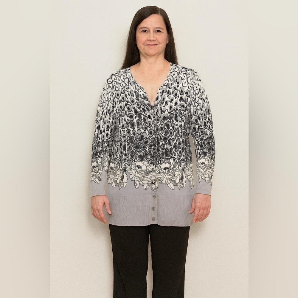Black, Grey and White Leopard Print Floral Cardigan, size S M L